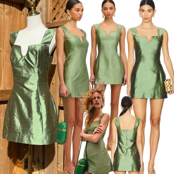 🆕 CULT GAIA 🧿 NWOT Marizia Silk-Dupioni Mini Dress, Calla Lilly Green Sz US 8 - Picture 1 of 17